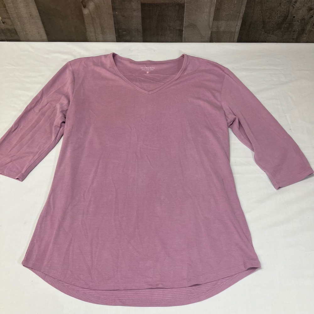 Segments Women Mauve Purple Ribbed V-Neck 3/4 Sleeve Top XL Canada Modest Pastel